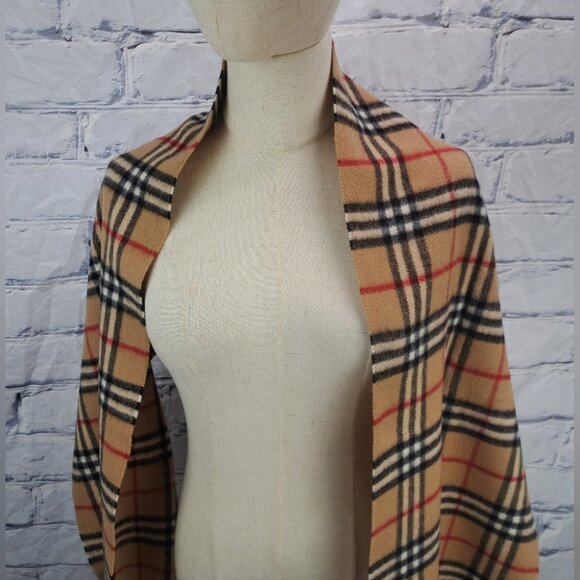 Burberry Mens Scarf Camel Nova Check Vintage Y2K 90s Lambswool England 12" x 71" - Picture 2 of 15